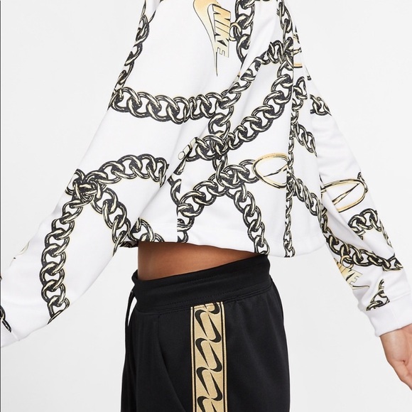 NWT Nike White Icon Clash Cropped Oversized Chain Print Hoodie - Picture 3 of 5
